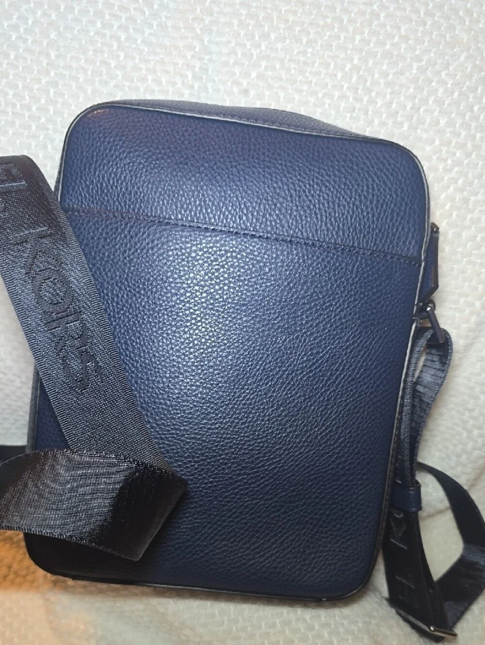 Michael Kors Navy Embossed MK Logo Messenger Bag